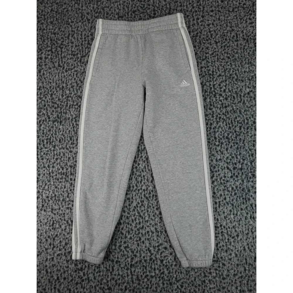 Adidas Sweatpants Kids Size S 7/8 Gray Good Fleece 3-Stripe Joggers AK4944